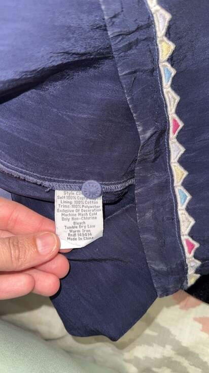 Johnny Was Arva Embroidered Cupra Silk Dress in Eclipse Blue. 2PC set - Picture 5 of 6